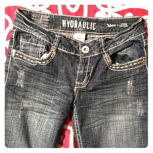 Hydraulic flared blue jeans